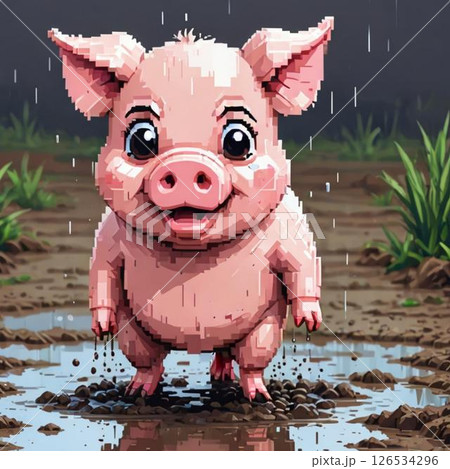 かわいいドット絵　ぶたさん ラインスタンプ風  イライラ 126534296