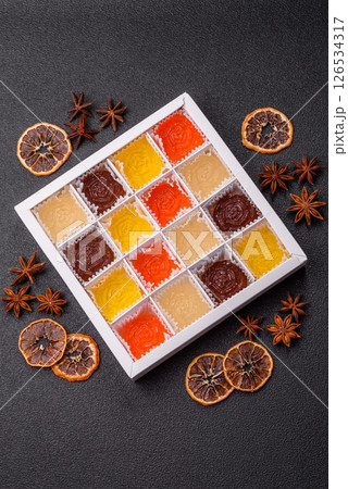 Jelly candies or homemade marmalade with different flavors 126534317