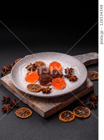Jelly candies or homemade marmalade with different flavors 126534349