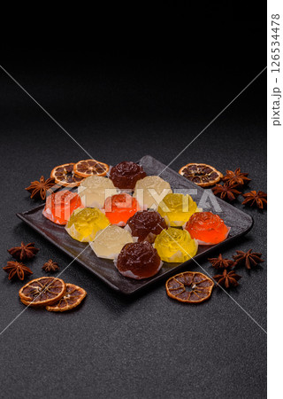 Jelly candies or homemade marmalade with different flavors 126534478