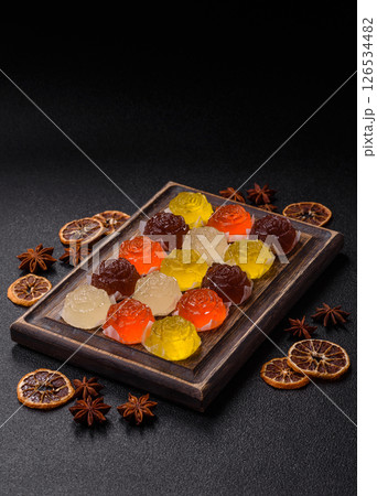 Jelly candies or homemade marmalade with different flavors 126534482