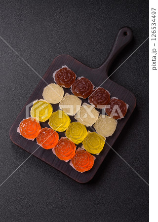 Jelly candies or homemade marmalade with different flavors 126534497