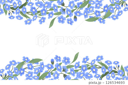 Banner frame with blue forget-me-nots, handmade digital illustration on a white background. An element for the design of postcards, invitations 126534693