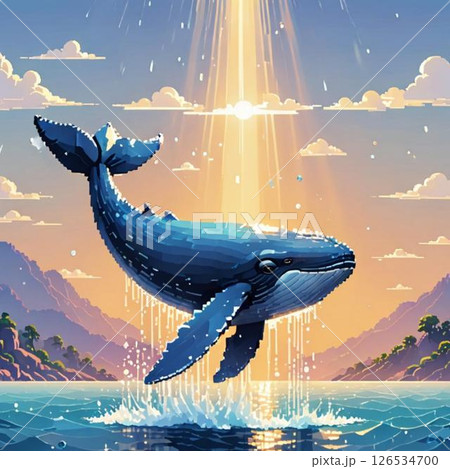 かわいいドット絵　くじらさん ラインスタンプ風  キラキラ 126534700