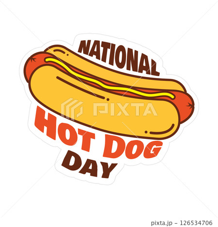 National Hot Dog Day lettering design sticker style 126534706