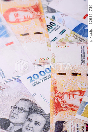 Paper money, banknotes of different denominations of Argentina, peso 126534736