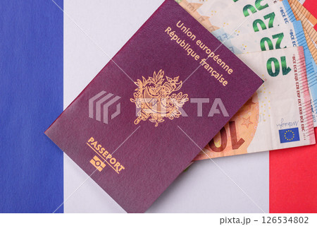 France citizen passport against the background of the France national flag 126534802