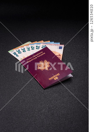 France citizen passport against the background of the France national flag 126534810