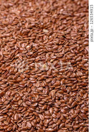 Flax seeds in a bowl, an ingredient for making vegan or vegetarian food 126534915