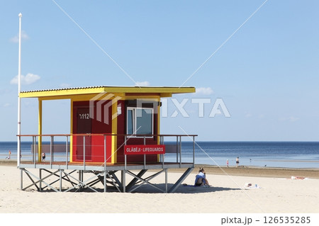 Lifeguards station on the beach of Jurmala in Latvia	 126535285