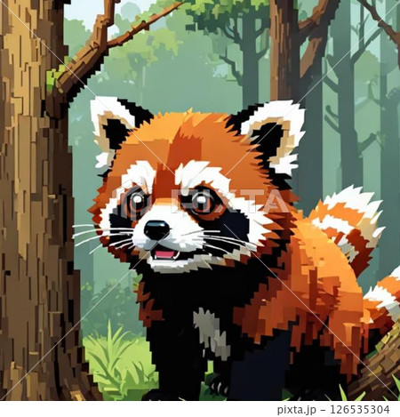 かわいいドット絵　レッサーパンダさん ラおびえ　インスタンプ風   126535304