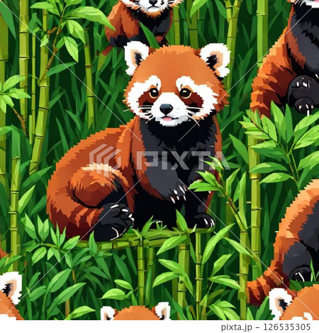 かわいいドット絵　レッサーパンダさん もぐもぐ　ラインスタンプ風   126535305