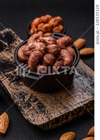Cashew nuts in shell in bowl Cashew nuts in shell in bowl 126535329