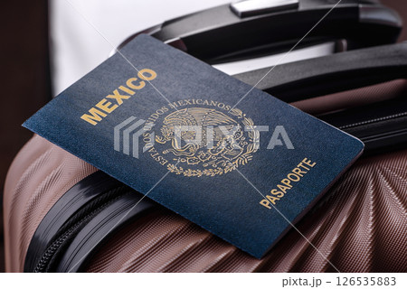 International passport of a citizen of Mexico on a suitcase 126535883