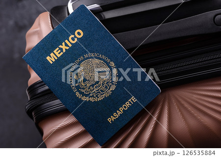 International passport of a citizen of Mexico on a suitcase 126535884