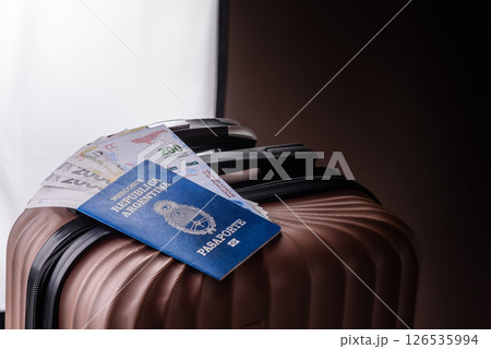 International passport of a citizen of Argentina on a suitcase 126535994