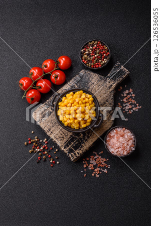 Sweet yellow canned corn in bowl Sweet yellow canned corn in bowl 126536055