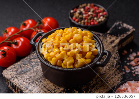Sweet yellow canned corn in bowl Sweet yellow canned corn in bowl 126536057