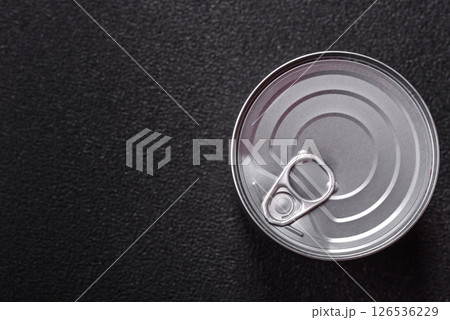 Metal cylindrical can with canned food Metal cylindrical can with canned food 126536229