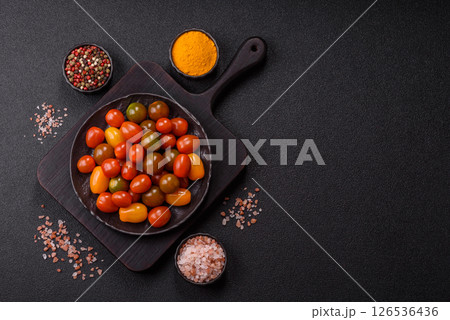 Tomatoes of different colors as a vegetable meal Tomatoes of different colors as a vegetable meal 126536436