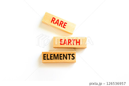 Rare earth elements symbol. Concept words Rare earth elements on beautiful wooden block. Beautiful white table white background. Business and rare earth elements concept. Copy space. Rare earth elements symbol. Concept words Rare earth elements on beautiful wooden block. Beautiful white table white background. Business and rare earth elements concept. Copy space. 126536957