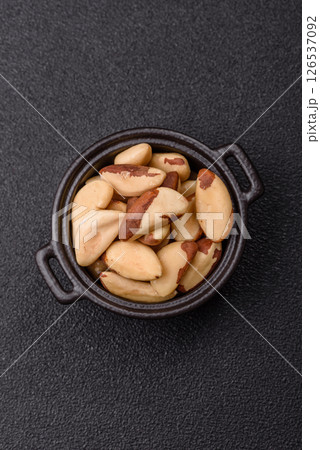 Brazil nut kernels in ceramic bowl 126537092