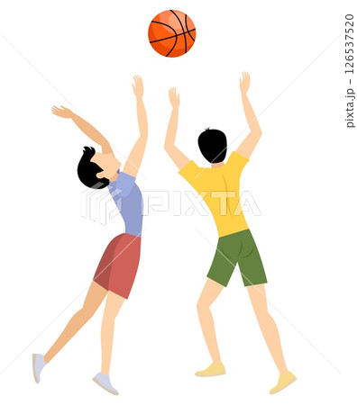 Vector people. Sport. Teenagers play with a basketball. Vector illustration, 126537520