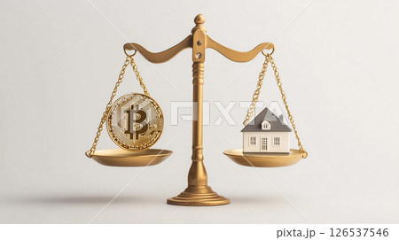 仮想通貨と不動産の価値を天秤で比較 仮想通貨と不動産の価値を天秤で比較 126537546