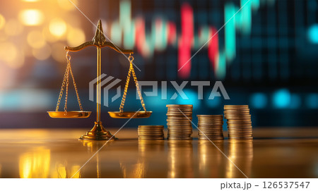 金貨と天秤による経済的公正の視覚表現 126537547