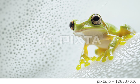 壁に張り付くアマガエルの接写 126537616