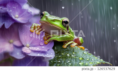 紫陽花に宿る梅雨の守り神 紫陽花に宿る梅雨の守り神 126537629