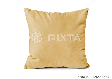 Decorative yellow velvet rectangular pillow for sleeping and resting isolated on white background Decorative yellow velvet rectangular pillow for sleeping and resting isolated on white background 126538365