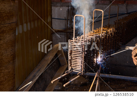 Welding Sparks Are Flying High as Metalwork Beautifully Takes Shape in the Workshop 126538510