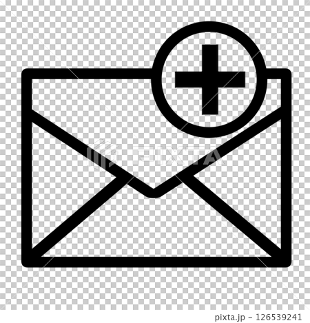 Mail icon with a plus sign to indicate new or added Mail icon with a plus sign to indicate new or added 126539241