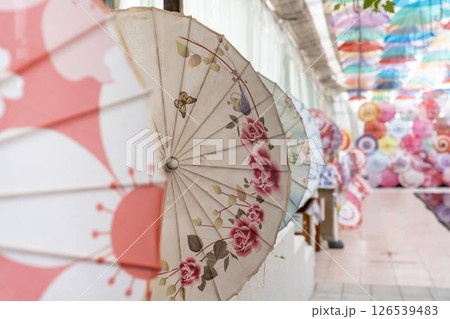 ハーブ園のカラフルな「アンブレラスカイ」 福島県猪苗代町 ハーブ園のカラフルな「アンブレラスカイ」 福島県猪苗代町 126539483