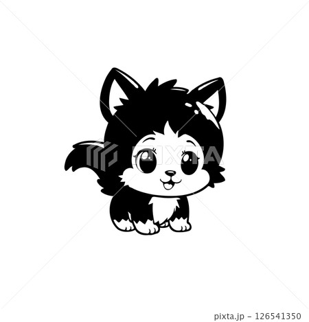 Charming cartoon illustration of a delightful furry creature in monochrome style 126541350