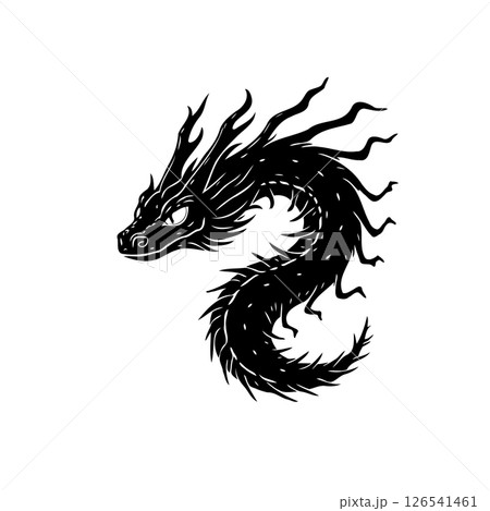 Mystical serpentine creature: Monochrome vector dragon with curling body design Mystical serpentine creature: Monochrome vector dragon with curling body design 126541461