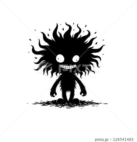 Whimsical shadow figure with bright eyes and gleeful smile on a white background Whimsical shadow figure with bright eyes and gleeful smile on a white background 126541483