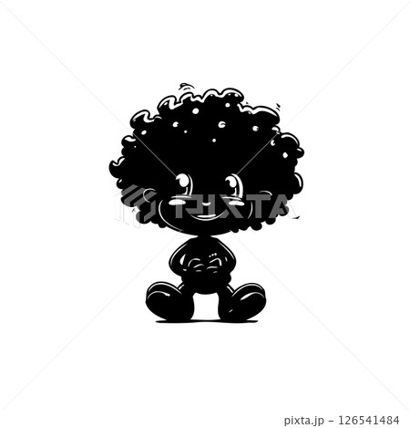 Whimsical cartoon character with large afro against a clean white background 126541484