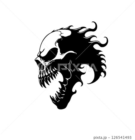 Stylized skull design with fiery effects, a powerful and striking graphic element 126541493