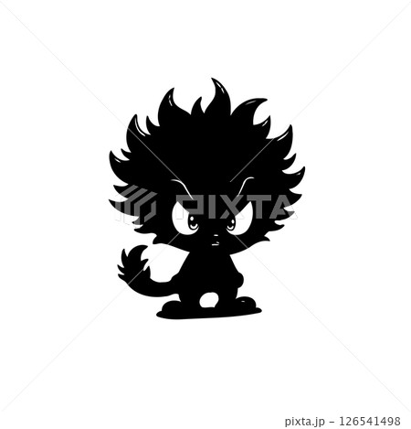Mysterious Silhouette: A stylized, monochrome cartoon character with playful mischief 126541498