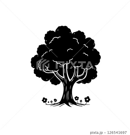 Monochrome arboreal vector artwork presenting simple flora and botanic elegance 126541697