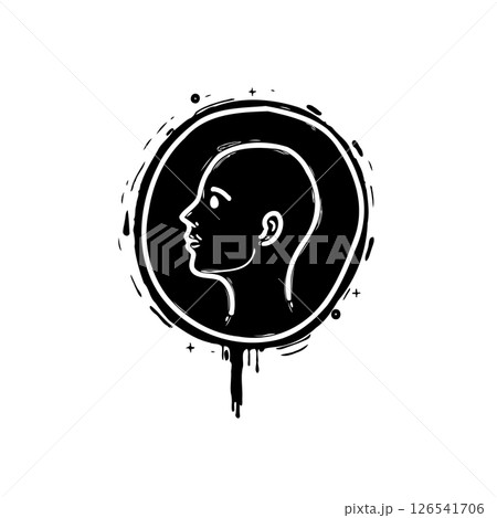 Abstract illustration of a head silhouette encapsulated in a grunge circle element 126541706