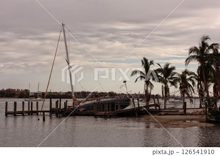 Sailboat Damaged From Hurricane Milton in Sarasota Florida Sailboat Damaged From Hurricane Milton in Sarasota Florida 126541910