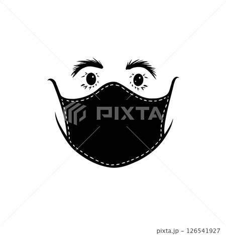 Stylized representation of a face with eyes and eyebrows wearing a dark mask 126541927