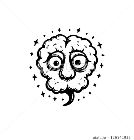 Whimsical cloud creature with prominent eyes floating among the stars isolated 126541932