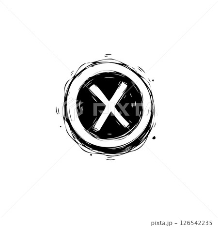 Textured 'X' Mark Icon within a Distressed Circle, Graphic Element 126542235