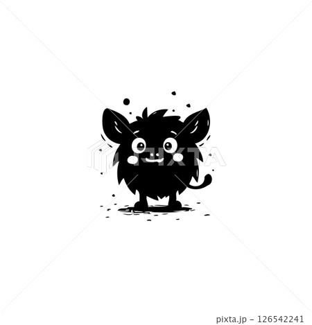 Whimsical Silhouette: Playful Black and White Cartoon Monster Illustration Whimsical Silhouette: Playful Black and White Cartoon Monster Illustration 126542241