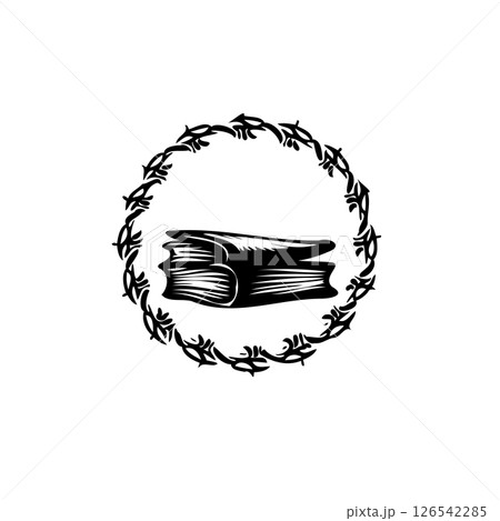 Vintage book illustration encircled with an abstract decorative element Vintage book illustration encircled with an abstract decorative element 126542285