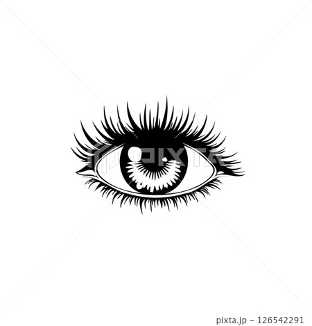 Stylized human eye illustration rendered in monochrome with artistic expression Stylized human eye illustration rendered in monochrome with artistic expression 126542291